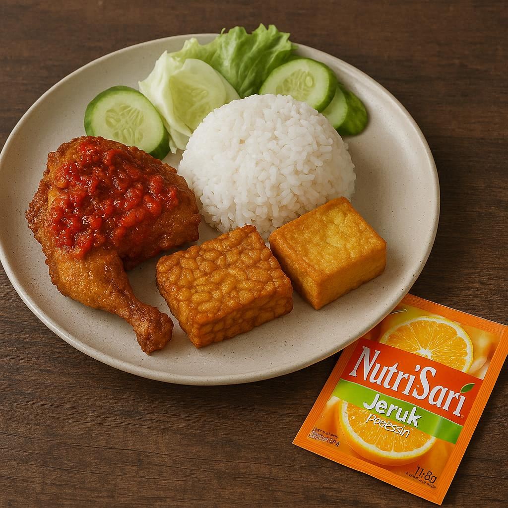 Ayam Penyet Cabe Merah Nasi Tahu Tempe Kedai Pak Kumis
